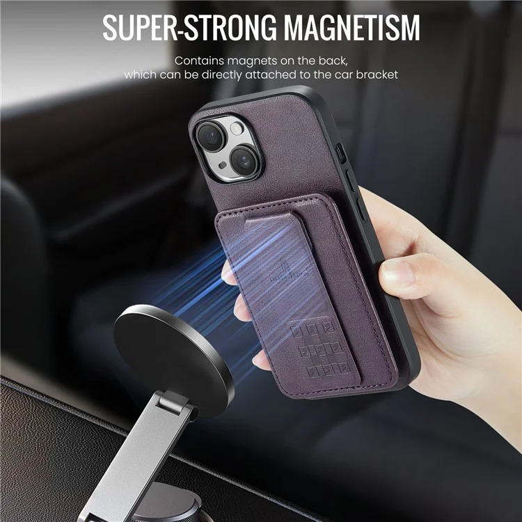 Per iPhone 15 Case Waxy Leather+TPU Cover per telefono con slot per schede RFID Blocking e supporto - Viola