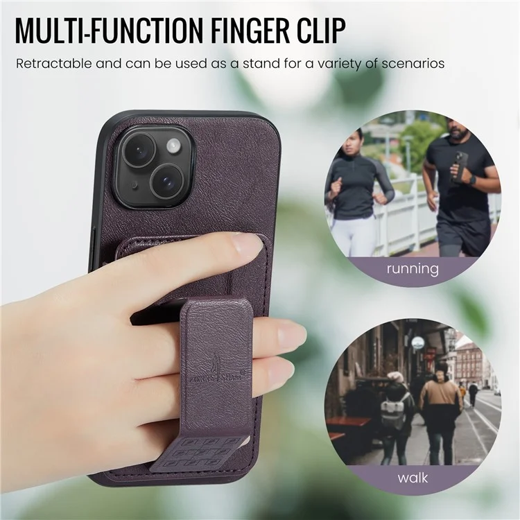 Per iPhone 15 Case Waxy Leather+TPU Cover per telefono con slot per schede RFID Blocking e supporto - Viola