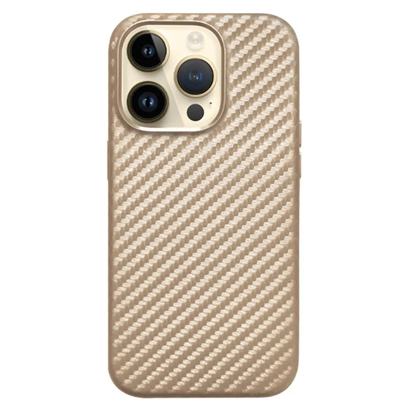 KZDOO For iPhone 15 Pro Magnetic Case Carbon Fiber Texture Leather+PC Phone Cover - Carbon Gold