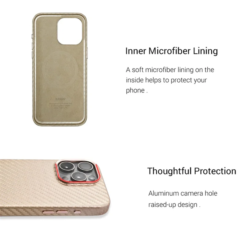 KZDOO For iPhone 15 Pro Magnetic Case Carbon Fiber Texture Leather+PC Phone Cover - Carbon Gold