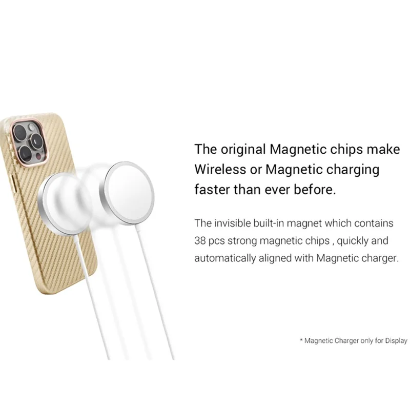 KZDOO For iPhone 15 Pro Magnetic Case Carbon Fiber Texture Leather+PC Phone Cover - Carbon Gold