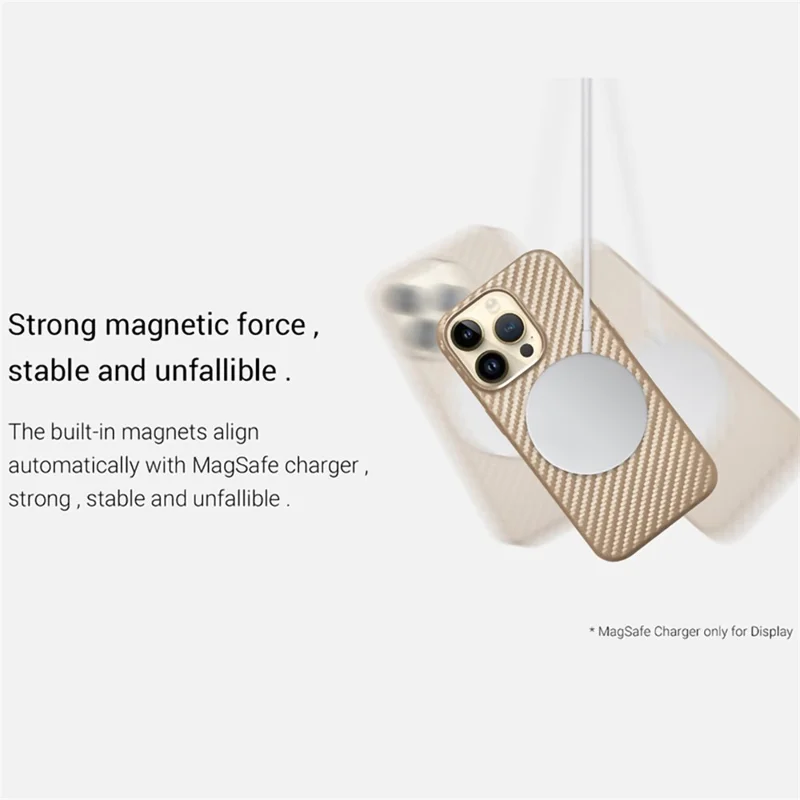 KZDOO For iPhone 15 Pro Magnetic Case Carbon Fiber Texture Leather+PC Phone Cover - Carbon Gold