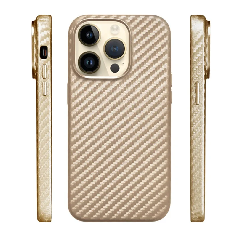 KZDOO For iPhone 15 Pro Magnetic Case Carbon Fiber Texture Leather+PC Phone Cover - Carbon Gold