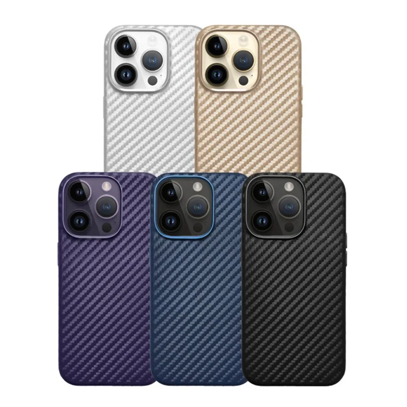 KZDOO Per iPhone 15 Pro Custodia Magnetica in Fibra di Carbonio Texture Pelle+PC - Argento Carbonio