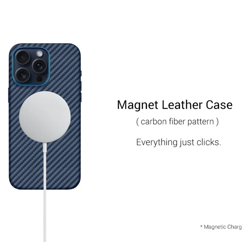 KZDOO Per iPhone 15 Pro Custodia Magnetica in Fibra di Carbonio Texture Pelle+PC - Argento Carbonio