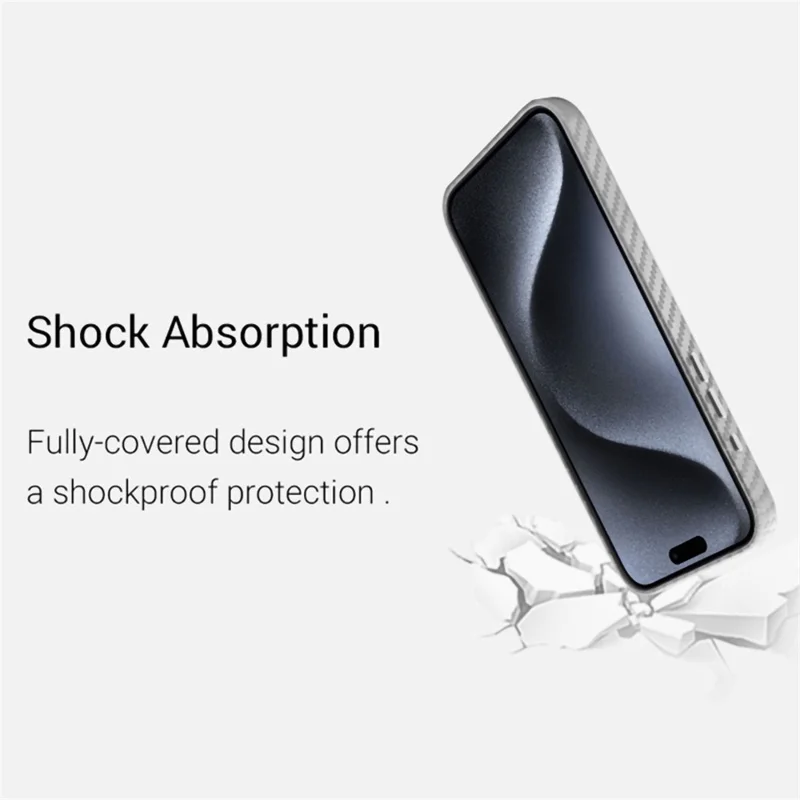 KZDOO Per iPhone 15 Pro Custodia Magnetica in Fibra di Carbonio Texture Pelle+PC - Argento Carbonio