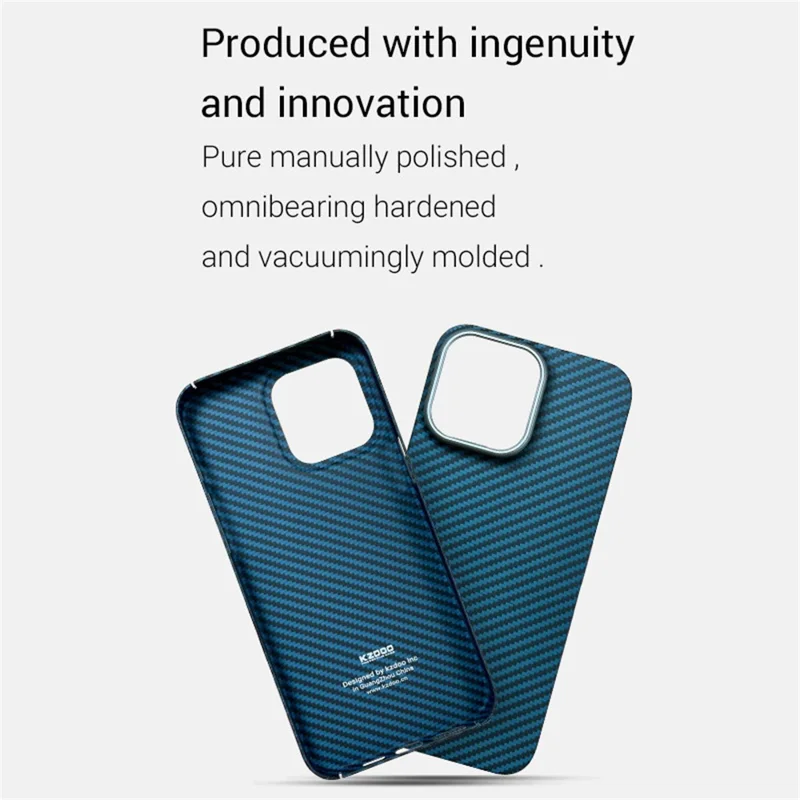 KZDOO For iPhone 15 Pro Cell Phone Case Aramid Fiber Slim-Fit Back Shell - Blue