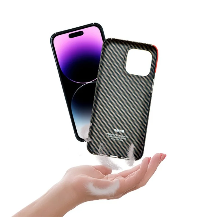 KZDOO For iPhone 15 Pro Cell Phone Cases Real Kevlar Aramid Fiber Scratch-proof Cover - M Texture  /  Red