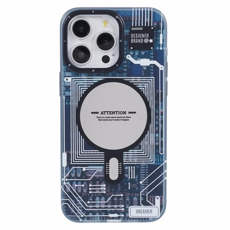 Магнитный чехол для iPhone 15 Pro Max серии MLY, TPU+Acrylic, Funny Creative Circuit Board