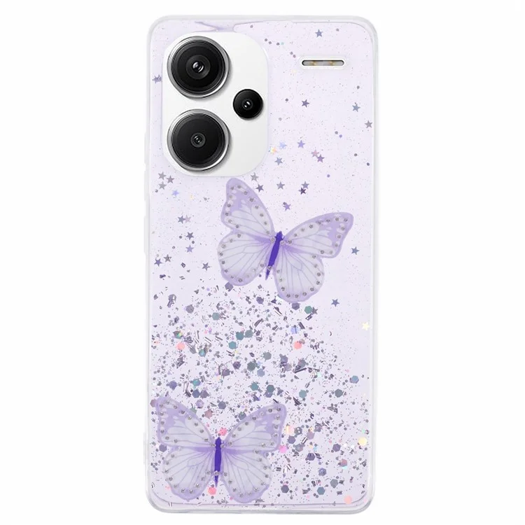 AW Series For Xiaomi Redmi Note 13 Pro+ 5G Cell Phone Cases TPU+PVC Epoxy Butterfly Back Shell - Purple