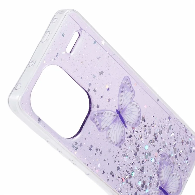 AW Series For Xiaomi Redmi Note 13 Pro+ 5G Cell Phone Cases TPU+PVC Epoxy Butterfly Back Shell - Purple