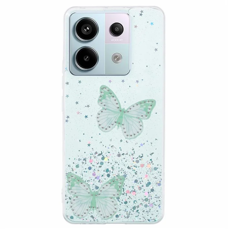 Serie AW para Xiaomi Redmi Note 13 Pro 5G / Poco X6 5G Funda TPU+PVC Patrón de Mariposa Cubierta de Teléfono - Verde
