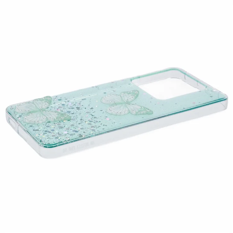 Serie AW para Xiaomi Redmi Note 13 Pro 5G / Poco X6 5G Funda TPU+PVC Patrón de Mariposa Cubierta de Teléfono - Verde