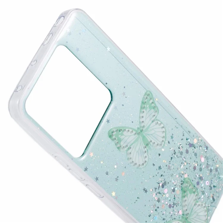 Serie AW para Xiaomi Redmi Note 13 Pro 5G / Poco X6 5G Funda TPU+PVC Patrón de Mariposa Cubierta de Teléfono - Verde