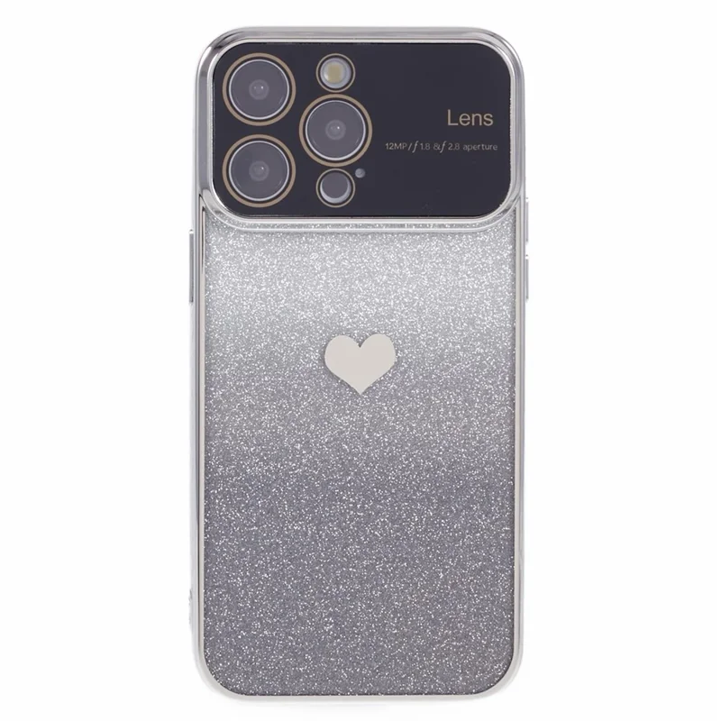 For iPhone 15 Pro Gradient Phone Case Heart Pattern Soft TPU Back Cover - Silver