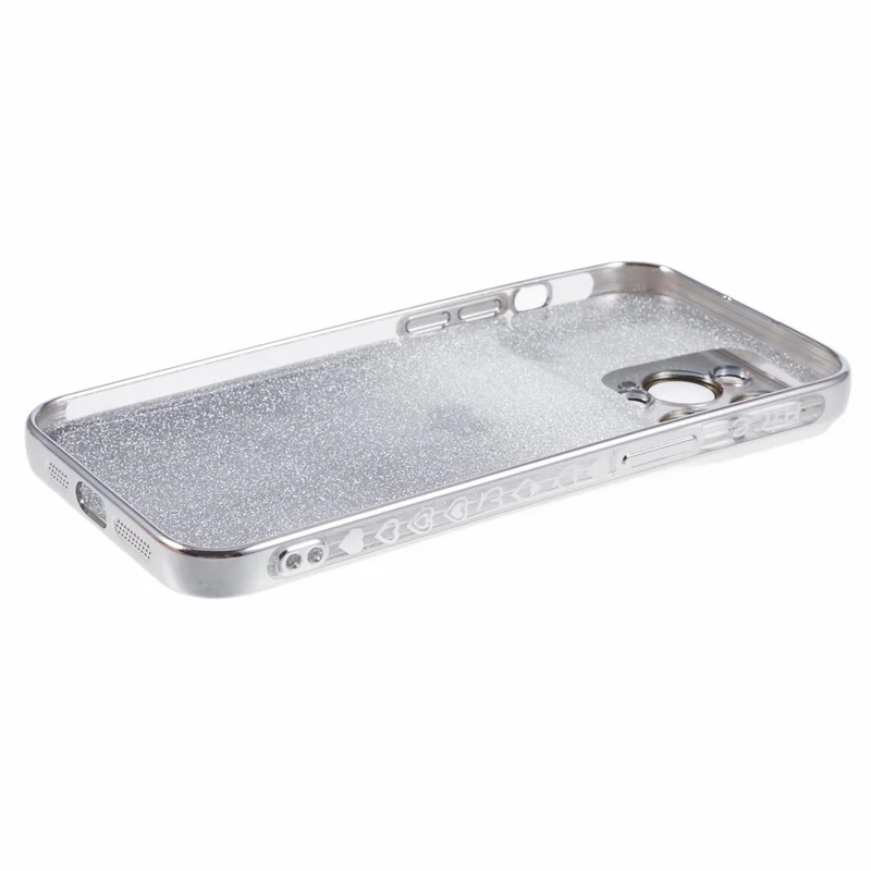 For iPhone 15 Pro Gradient Phone Case Heart Pattern Soft TPU Back Cover - Silver