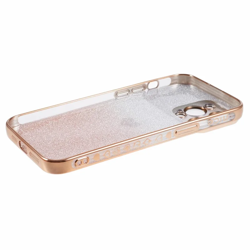 For iPhone 15 Pro Gradient Phone Case Heart Pattern Soft TPU Back Cover - Gold