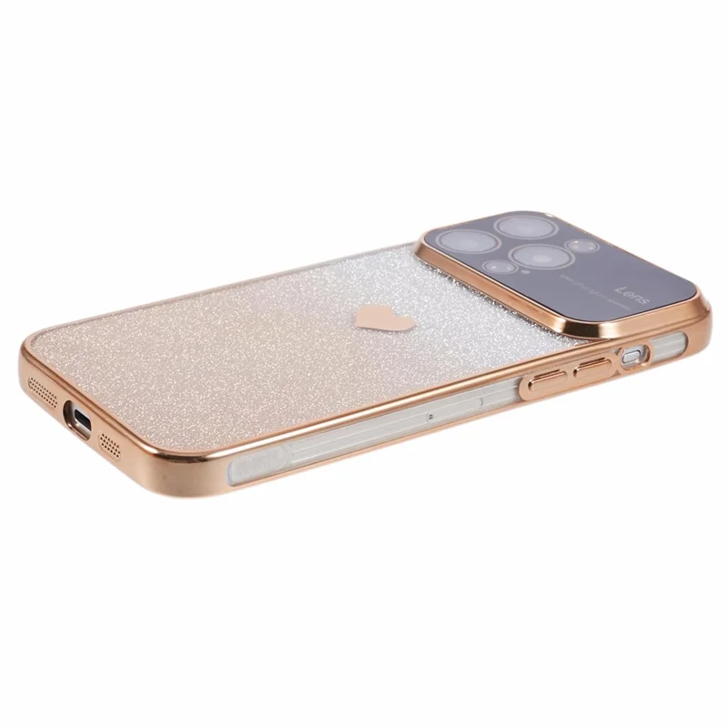For iPhone 15 Pro Gradient Phone Case Heart Pattern Soft TPU Back Cover - Gold