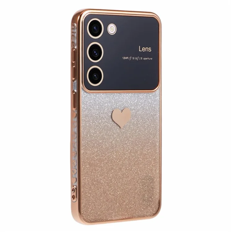 Para Samsung Galaxy S23+ Case Electroplating Edge TPU Phone Cover com Padrão de Coração de Amor - Dourado