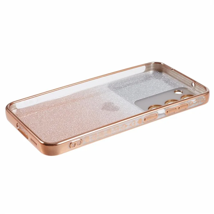 Para Samsung Galaxy S23+ Case Electroplating Edge TPU Phone Cover com Padrão de Coração de Amor - Dourado