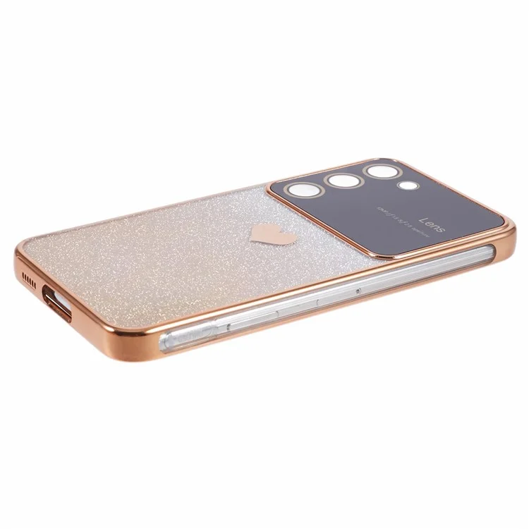 Para Samsung Galaxy S23+ Case Electroplating Edge TPU Phone Cover com Padrão de Coração de Amor - Dourado
