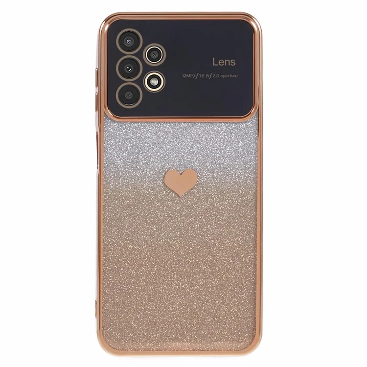 For Samsung Galaxy A13 4G Case Gradient Glitter TPU Phone Cover Love Heart Pattern - Gold