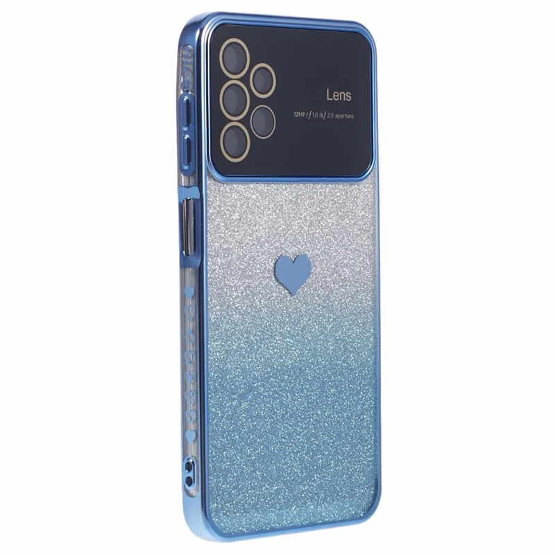 Per Samsung Galaxy A13 4G Case Gradient Glitter TPU Phone Cover Love Heart Pattern - Blu