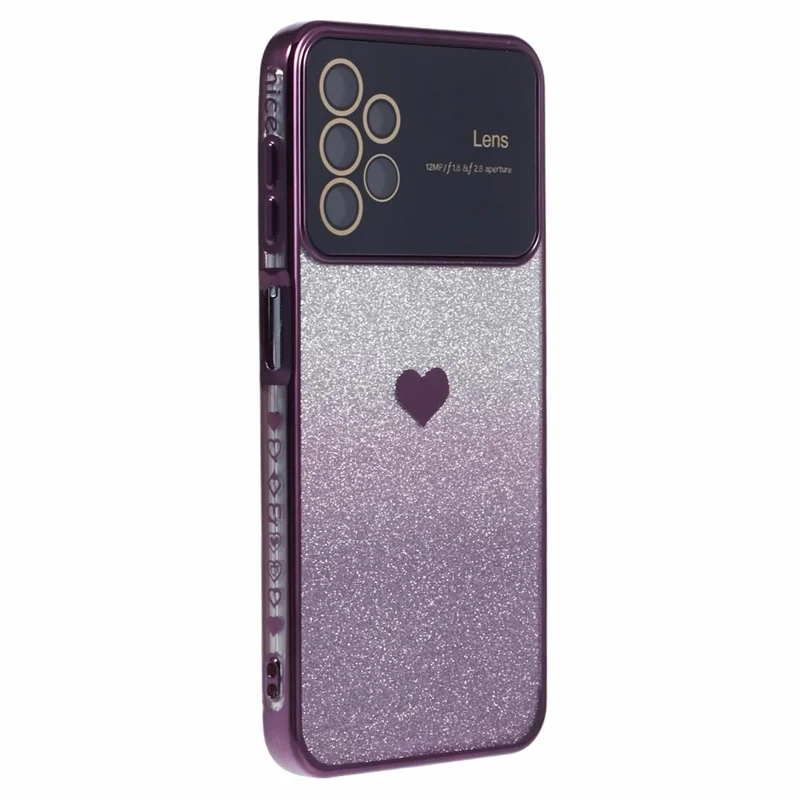 For Samsung Galaxy A13 4G Case Gradient Glitter TPU Phone Cover Love Heart Pattern - Dark Purple
