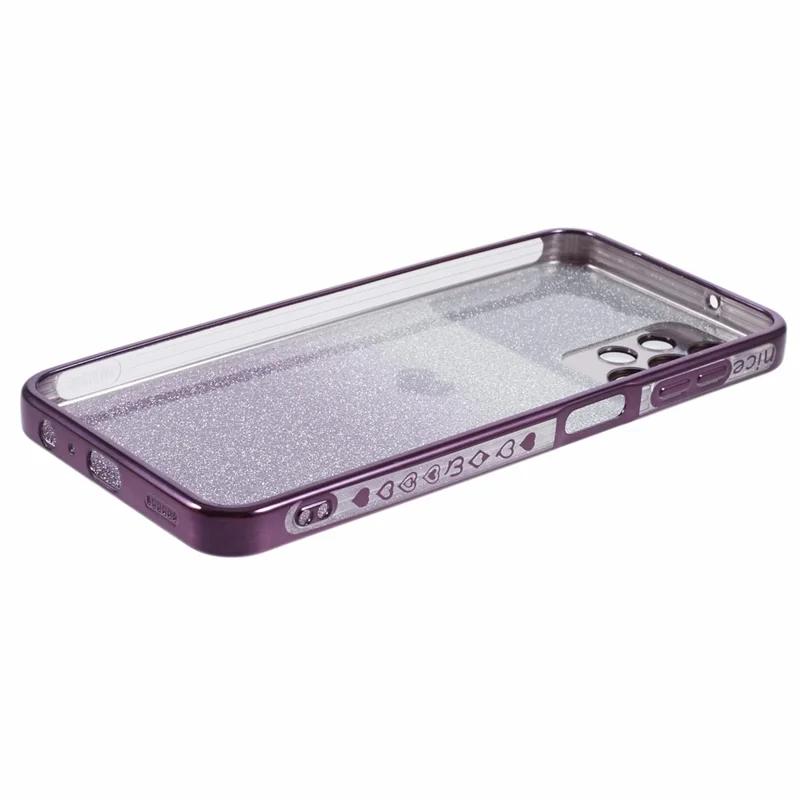 For Samsung Galaxy A13 4G Case Gradient Glitter TPU Phone Cover Love Heart Pattern - Dark Purple