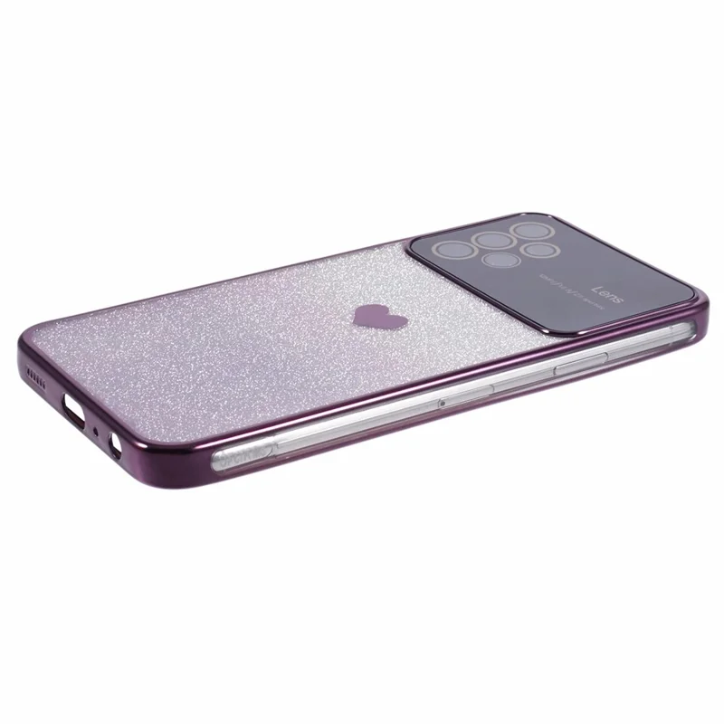 For Samsung Galaxy A13 4G Case Gradient Glitter TPU Phone Cover Love Heart Pattern - Dark Purple
