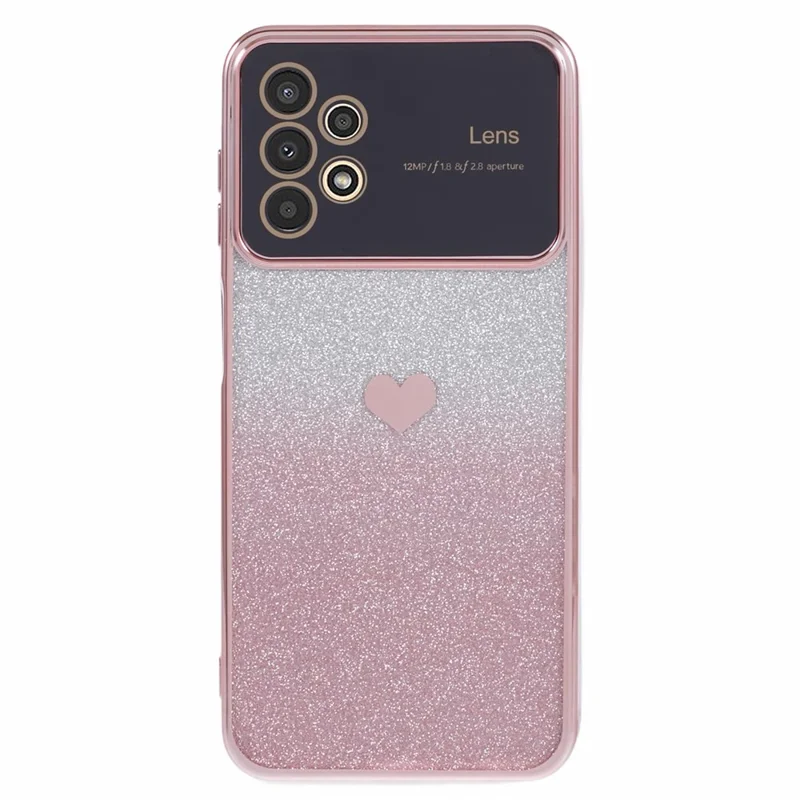 For Samsung Galaxy A13 4G Case Gradient Glitter TPU Phone Cover Love Heart Pattern - Pink