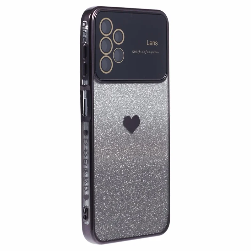 For Samsung Galaxy A13 4G Case Gradient Glitter TPU Phone Cover Love Heart Pattern - Black