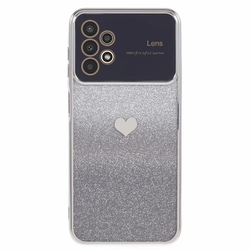 For Samsung Galaxy A13 4G Case Gradient Glitter TPU Phone Cover Love Heart Pattern - Silver