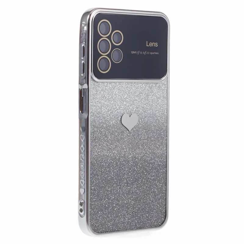 For Samsung Galaxy A13 4G Case Gradient Glitter TPU Phone Cover Love Heart Pattern - Silver