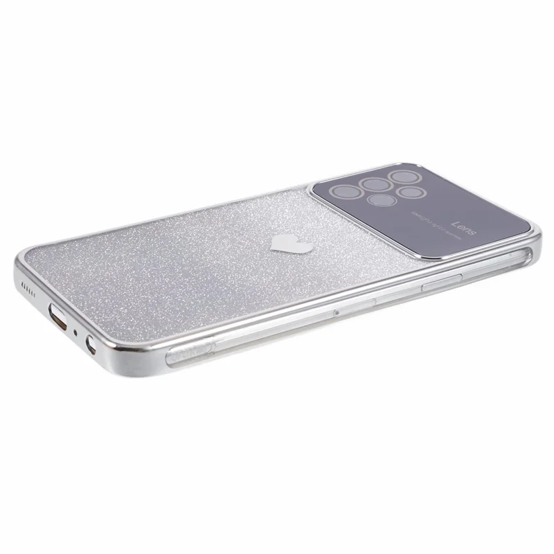For Samsung Galaxy A13 4G Case Gradient Glitter TPU Phone Cover Love Heart Pattern - Silver