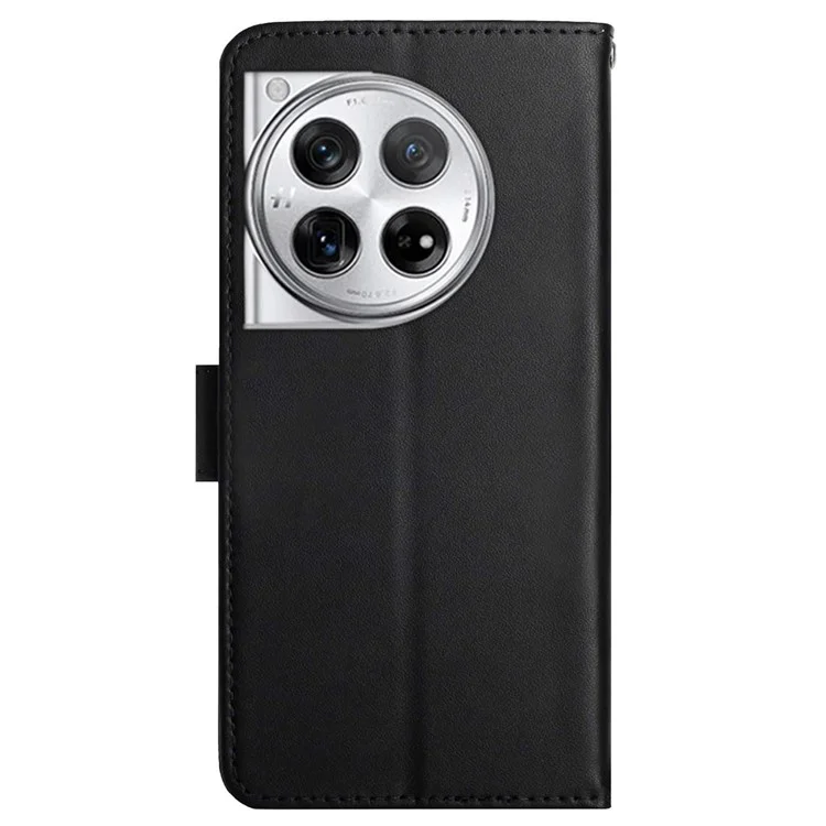 HT02 For OnePlus 12R 5G / Ace 3 5G Case Genuine Cow Leather Stand Wallet Cell Phone Cover - Black
