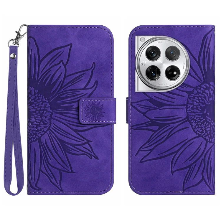 HT04 For OnePlus 12R 5G / Ace 3 5G Leather Phone Case with Wrist Strap - Dark Purple