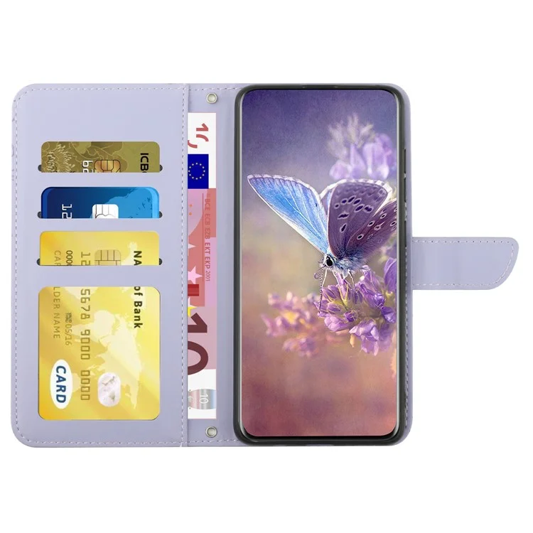 HT03 For OnePlus 12R 5G / Ace 3 5G Phone Case Imprinted Leather Cover with Hand Strap - Purple