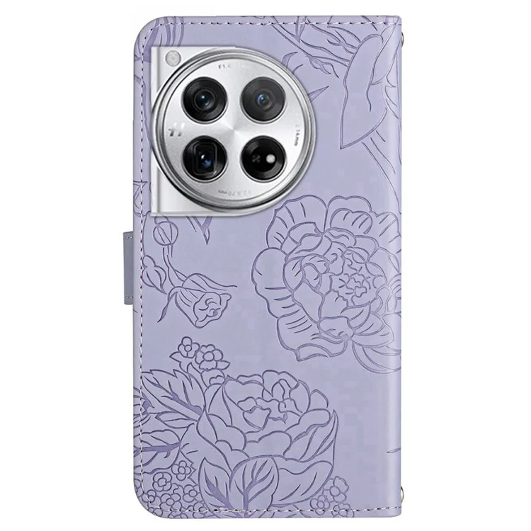 HT03 For OnePlus 12R 5G / Ace 3 5G Phone Case Imprinted Leather Cover with Hand Strap - Purple