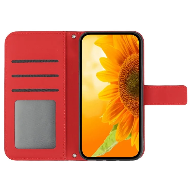 HT04 For OnePlus 12R 5G / Ace 3 5G Case Wallet Crossbody Sunflower Leather Phone Cover - Red