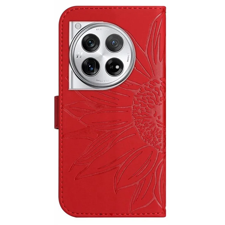 HT04 For OnePlus 12R 5G / Ace 3 5G Case Wallet Crossbody Sunflower Leather Phone Cover - Red