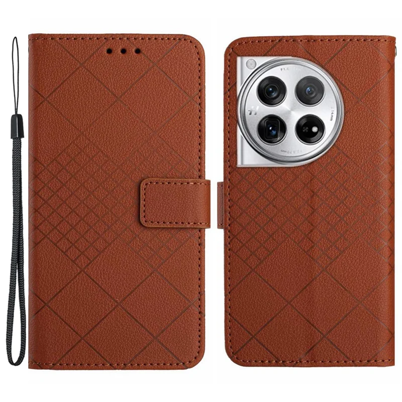 HT06 For OnePlus 12R 5G / Ace 3 5G Wallet Case Rhombus Pattern Leather Flip Cover - Brown