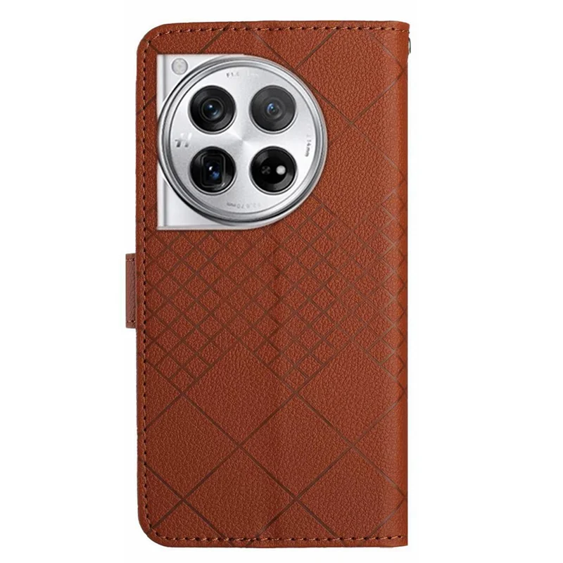 HT06 For OnePlus 12R 5G / Ace 3 5G Wallet Case Rhombus Pattern Leather Flip Cover - Brown
