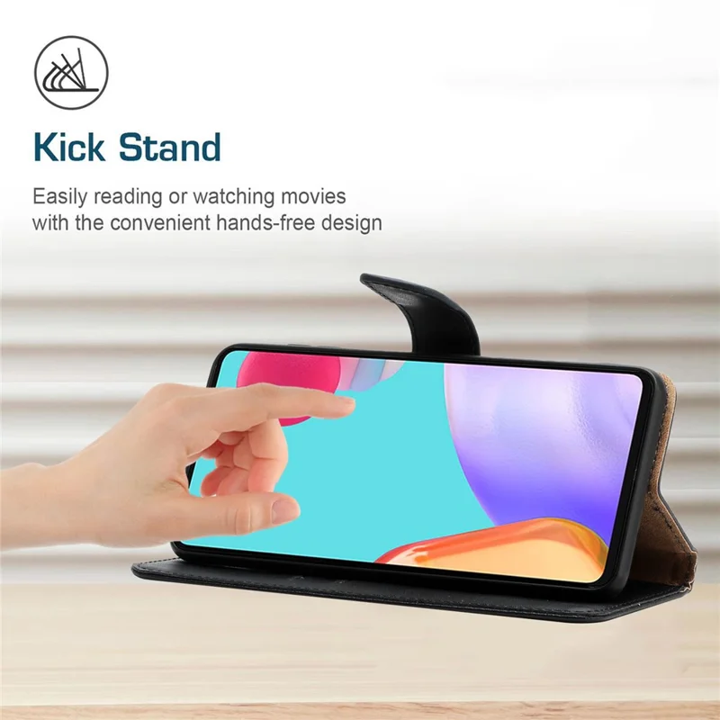 HT02 per Xiaomi Redmi Note 13 Pro 4G / Poco M6 Pro 4G Custodia Portafoglio Pelle Bovina Genuina Supporto Telefono Cellulare - Nero