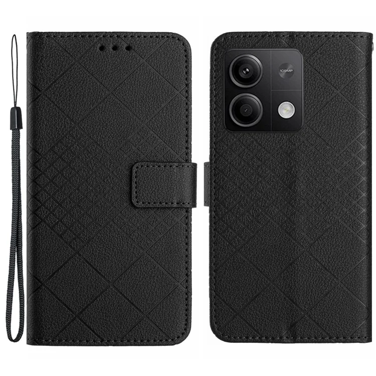 HT06 für Xiaomi Redmi Note 13 Pro 4G / Poco M6 Pro 4G Wallet-Handyhülle Rautenmuster Leder Flip-Cover - Schwarz