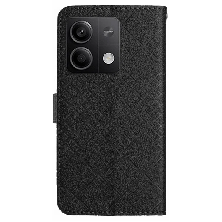 HT06 für Xiaomi Redmi Note 13 Pro 4G / Poco M6 Pro 4G Wallet-Handyhülle Rautenmuster Leder Flip-Cover - Schwarz