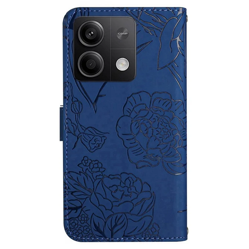 HT03 Para Xiaomi Redmi Note 13 Pro 4G / Poco M6 Pro 4G Funda Funda de Teléfono con Estampado de Cuero con Correa de Mano - Azul