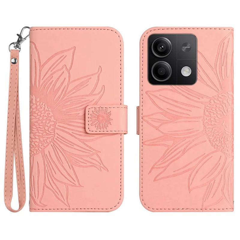 HT04 For Xiaomi Redmi Note 13 Pro 4G / Poco M6 Pro 4G Case Leather Phone Cover with Wrist Strap - Light Pink