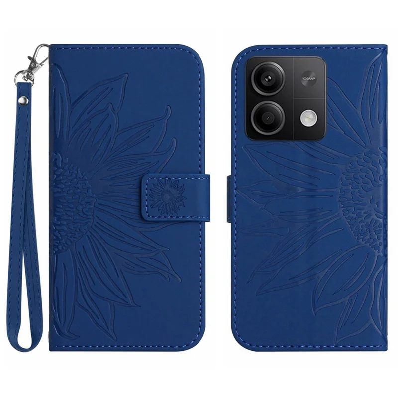 HT04 For Xiaomi Redmi Note 13 Pro 4G / Poco M6 Pro 4G Case Leather Phone Cover with Wrist Strap - Sapphire