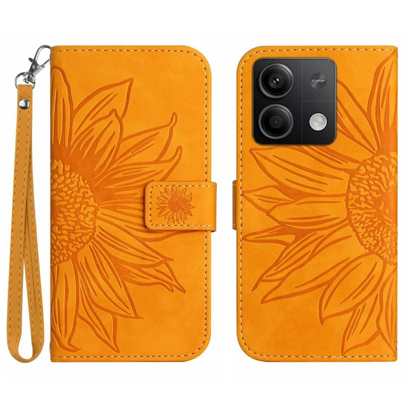 HT04 For Xiaomi Redmi Note 13 Pro 4G / Poco M6 Pro 4G Case Leather Phone Cover with Wrist Strap - Yellow